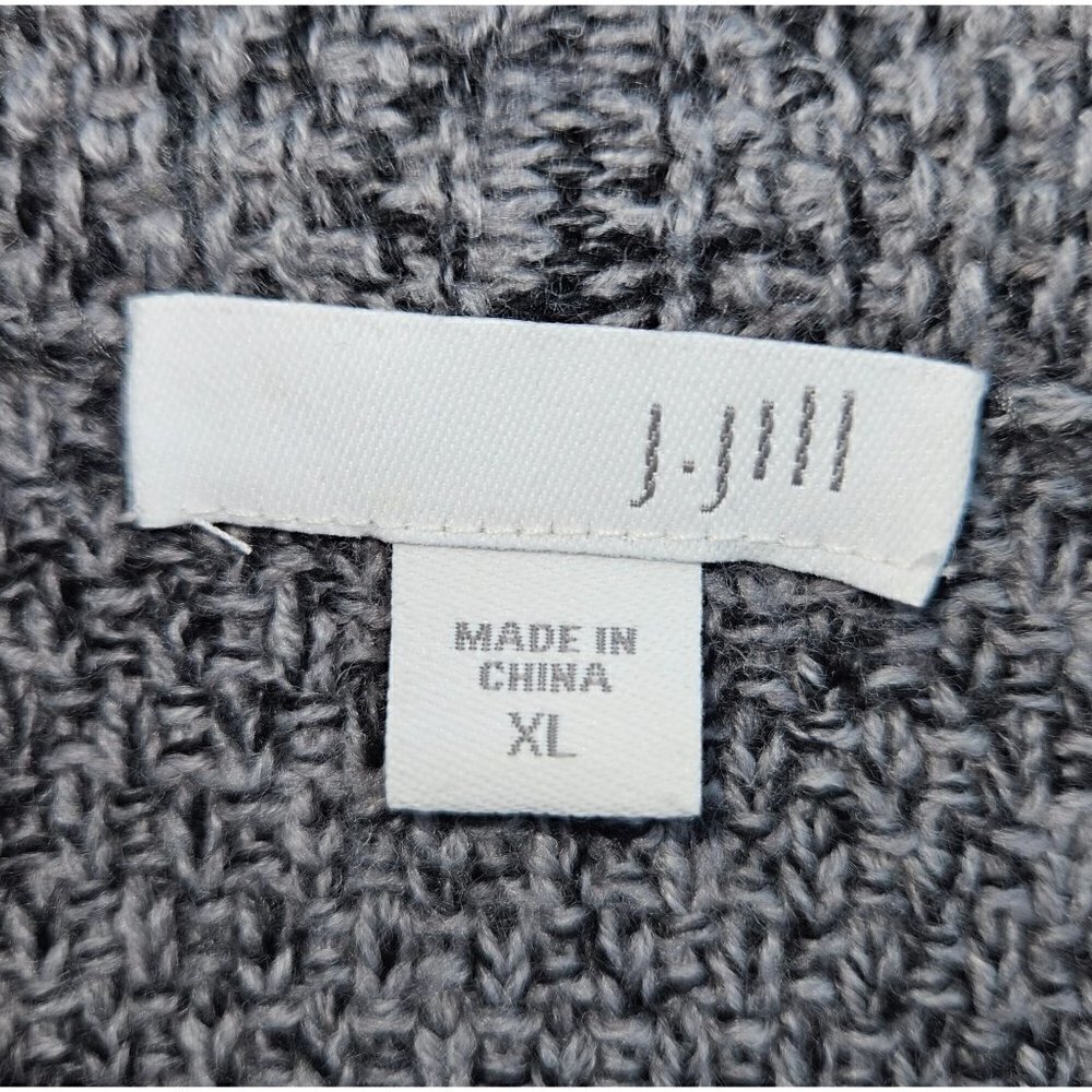J Jill Long Button Front Cardigan Womens XL Herringbone Grey Wool Blend Pockets - Picture 8 of 12